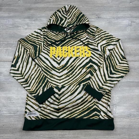 Green Bay Packers Hoodie Adult Sm/Med Green Yellow White Zubas Tiger Stripes - Picture 2 of 9